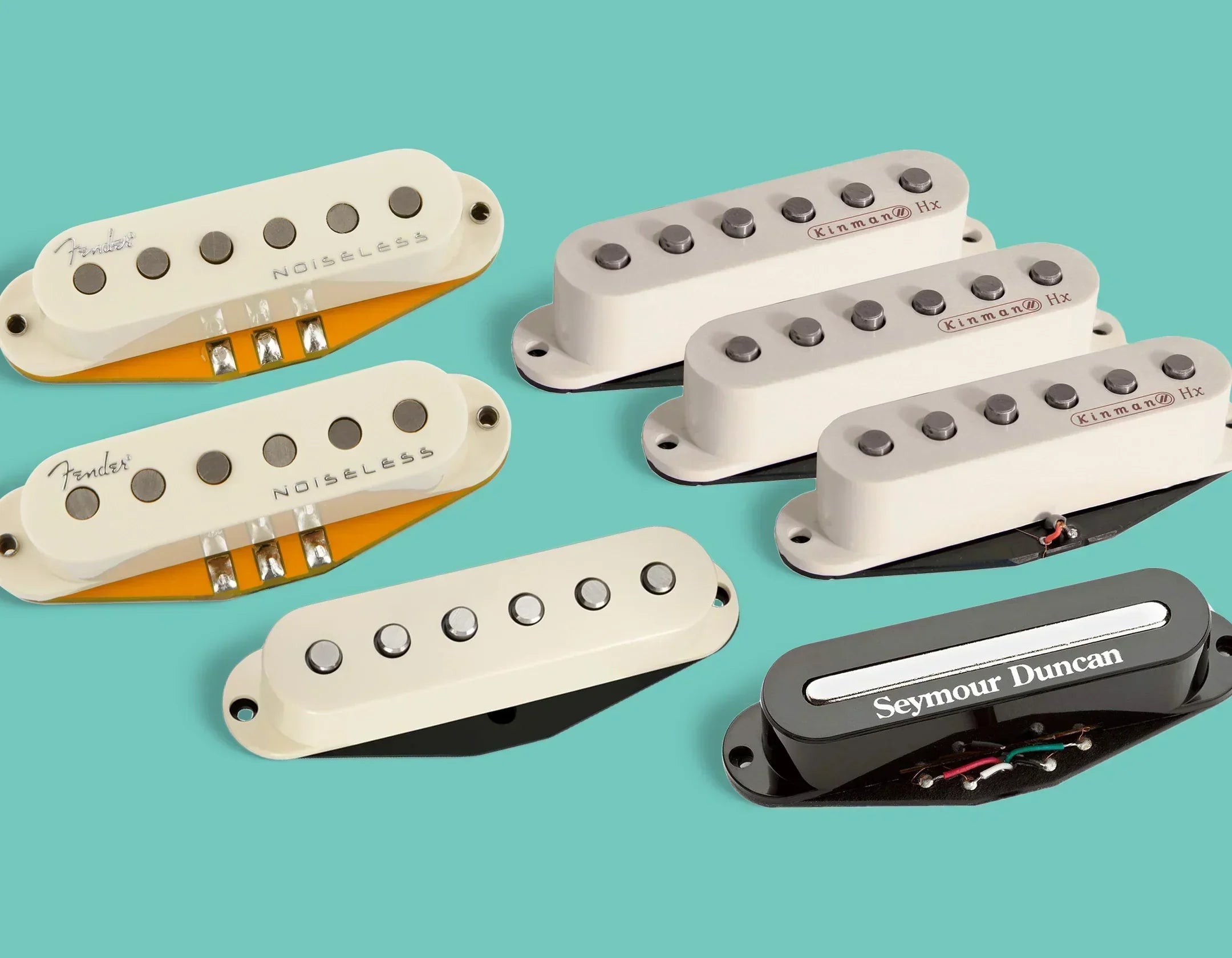 Array of electric guitar pickups.