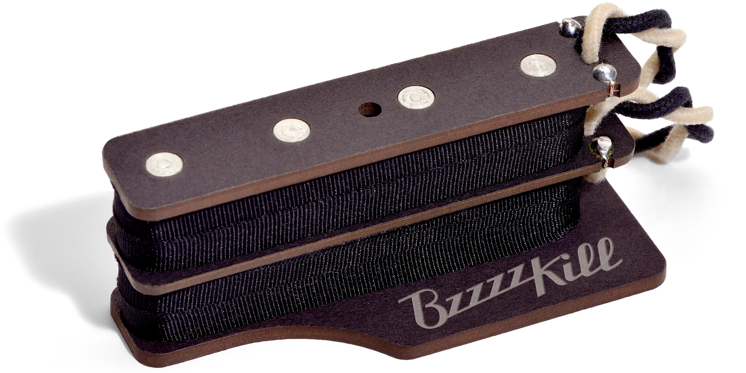 The BzzzzKill Dual Layer Custom Series device for eliminating Fender Stratocaster 60 cycle hum in all pickup selector positions.