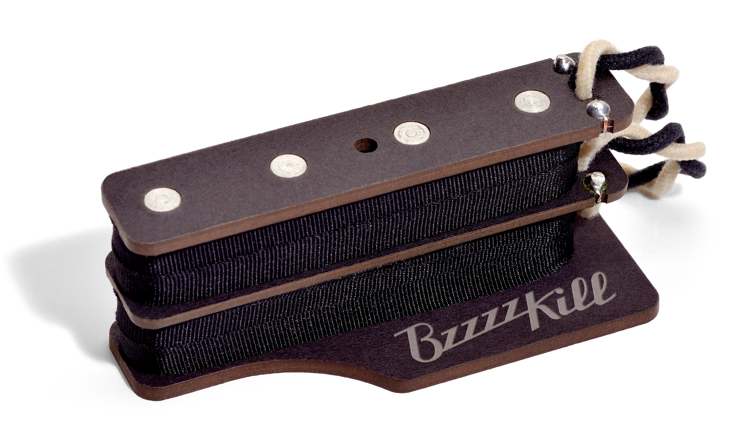 The BzzzzKill Dual Layer Custom Series device for eliminating Fender Stratocaster 60 cycle hum in all pickup selector positions.